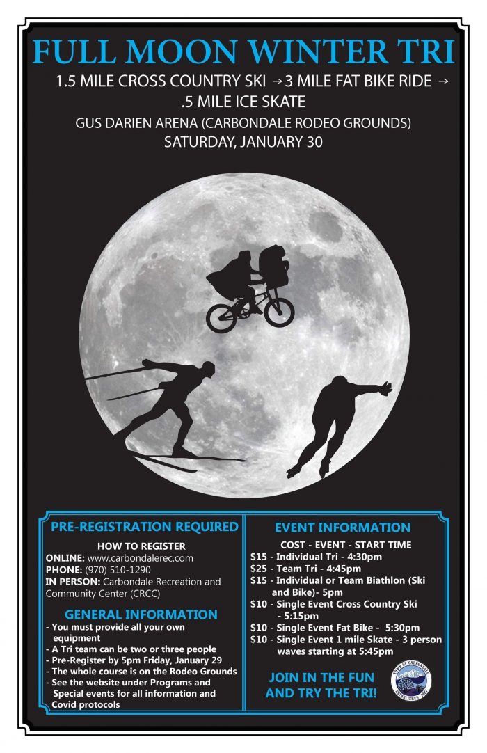 Registration for the Third Annual Full Moon Winter Tri is at carbondalerec.com